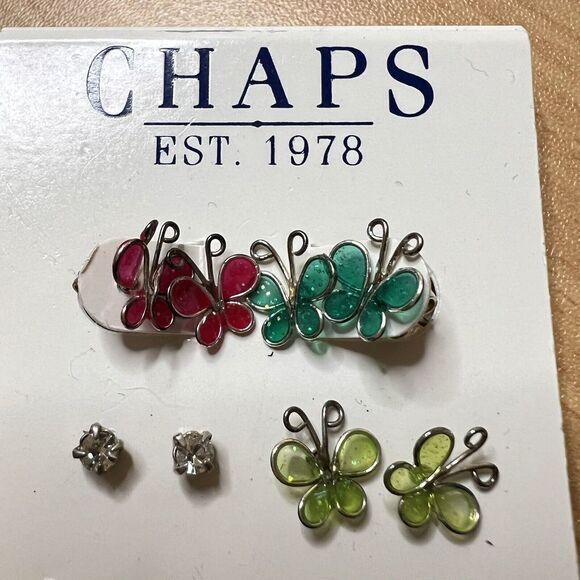 CHAPS Est. 1978 Earrings Muti color Mini Butterflies Rhinestones 5 Pairs - Picture 7 of 9